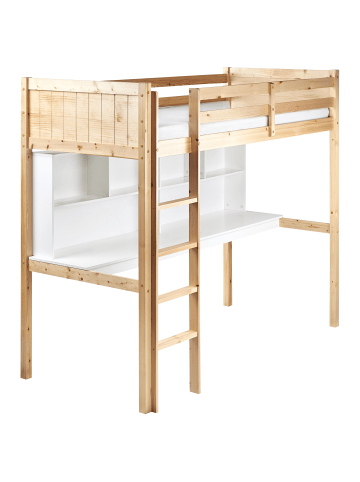 Beliani Hochbett FOUCAMONT in Heller Holzfarbton/Weiß - (W) 104 x (H) 180 x (L) 209 cm