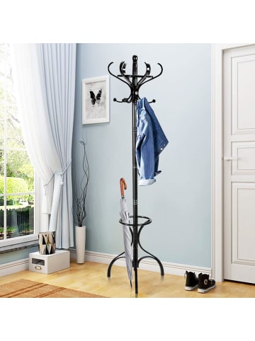 COSTWAY 182cm Garderobenständer Holz in Schwarz