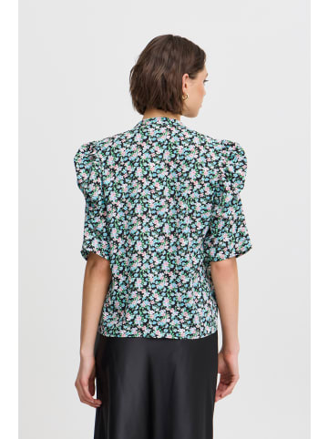 ICHI Kurzarm-Bluse IXNINA Regular fit in Total Eclipse w. Blue Flowers