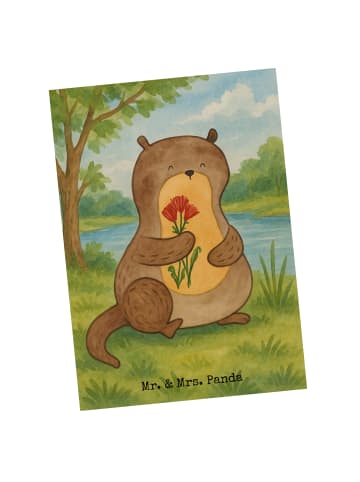 Mr. & Mrs. Panda Grußkarte Otter Blumenstrauß Design ohne Spruch in Weiß