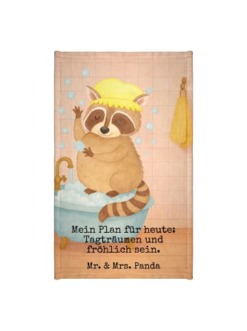 Mr. & Mrs. Panda Gästehandtuch Waschbär Design mit Spruch in Weiß
