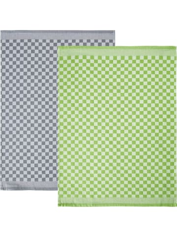 Erwin Müller Baumwolle, Jacquard Geschirrtuch 2er-Pack in Karo grün/grau