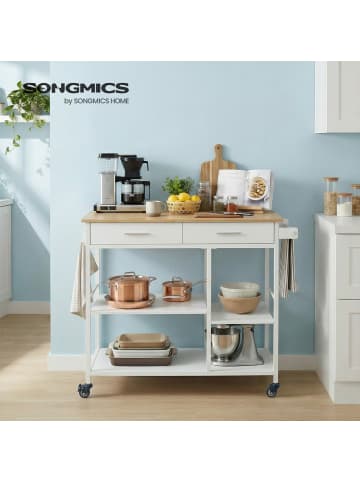 VASAGLE Küchenwagen Barnet in mattweiß-eichenbeige - (B)98.7 x (H)90 x (T)45 cm