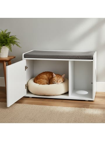relaxdays Katzenschrank in Weiß/ Grau - (B)75 x (H)45,5 x (T)43 cm