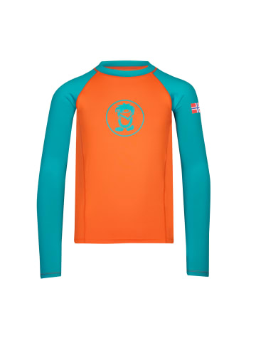 Trollkids Longsleeve "Kvalvika" in Hellorange/Blaugrün