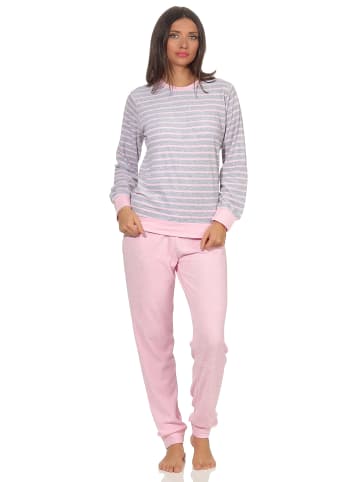 NORMANN Frottee Pyjama langarm Bündchen Streifen - 50014 in Grau