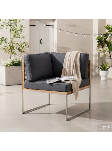 home24 Eckmodul Cipressa Teak & Edelstahl in Grau / Teak / Silber