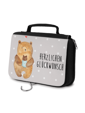 Mr. & Mrs. Panda Schminktasche Bär Baby mit Spruch in Grau Pastell