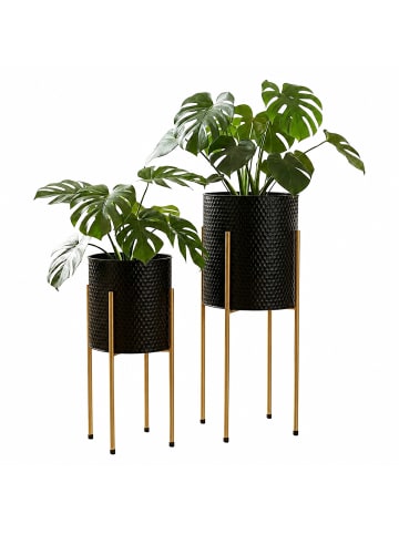 relaxdays 2 x Blumenständer in Schwarz/ Gold