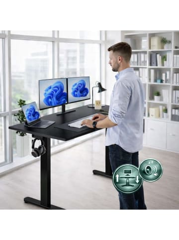 relaxdays Höhenverstellbarer Schreibtisch in Weiß - (B)140 x (H)120 x (T)60 cm