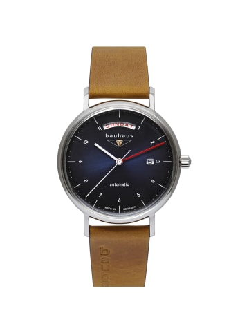 Bauhaus Armbanduhr Herrenuhr Automatik mit Wochentaganzeige mit Lederarmband 2162 in BLAU