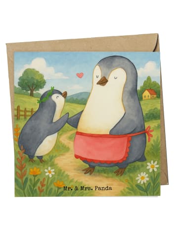 Mr. & Mrs. Panda Grußkarte Pinguin mit Kind Design ohne Spruch in Weiß