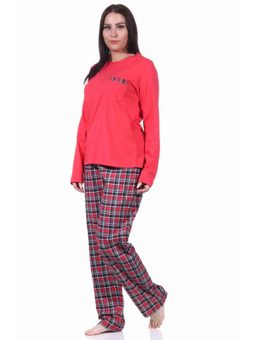 NORMANN 2tlg. Outfit Flanell Pyjama lang Flanell Hose und Jersey Oberteil - 70892 in rot