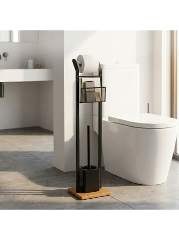 relaxdays WC-Garnitur in Schwarz/Braun - (B)18,5 x (H)78 x (T)18,5 cm