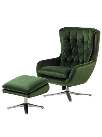 home24 Sessel Bracon mit Hocker in Dunkelgrün