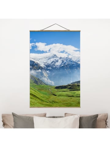 WALLART Stoffbild mit Posterleisten - Schweizer Alpenpanorama in Grün