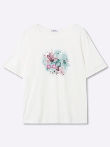 sheego Kurzarm-Shirt in ecru-eisblau-bedruckt
