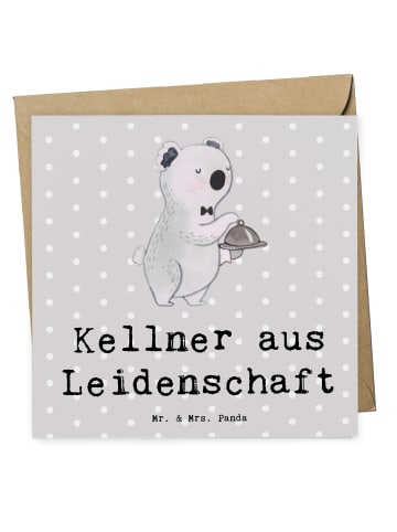 Mr. & Mrs. Panda Gutscheinkarte Kellner Leidenschaft mit Spruch in Grau Pastell