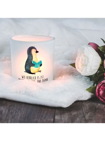 Mr. & Mrs. Panda Windlicht Deko Pinguin Buch mit Spruch in Transparent