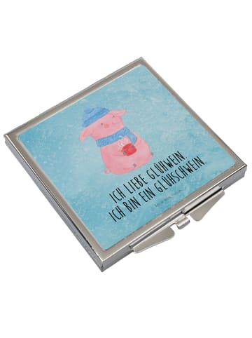 Mr. & Mrs. Panda Kosmetikspiegel Schwein Glühwein mit Spruch in Eisblau