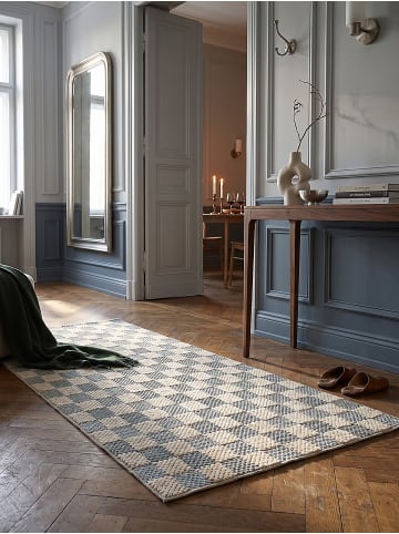 KADIMA DESIGN Teppich Kurzflor waschbar AFTON skandinavisch Wohnzimmer Diele in Natur-Blau