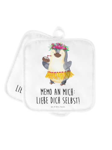 Mr. & Mrs. Panda 2er Set Topflappen Pinguin Kokosnuss mit Spruch in Weiß