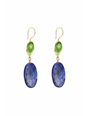 Gemshine Ohrringe Saphir Ovale und facettierte runde Turmalin Quarze in gold coloured