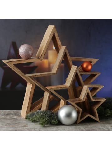 MARELIDA 4x Dekosterne Weihnachtssterne aus Mangoholz 4 Größen in natur