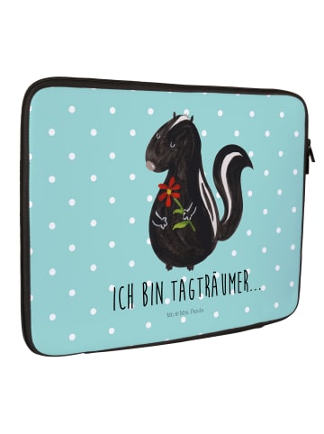 Mr. & Mrs. Panda Laptop Hülle Stinktier Blume mit Spruch in Türkis Pastell