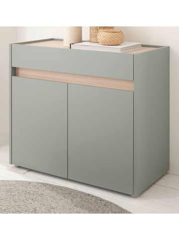 Furn.Design Schuhschrank Salbei grün, Eiche 80 cm, Flurkommode 2-türig
