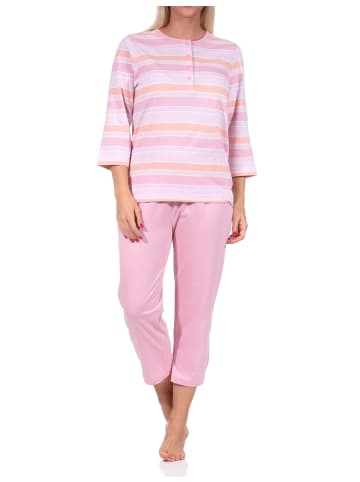 NORMANN Capri Pyjama Schlafanzug kurzarm zarte Streifen - 67023 in rosa