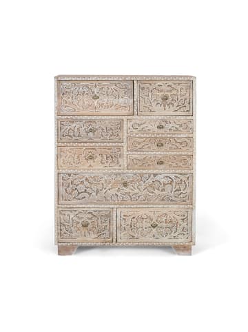 Giner y Colomer Handgeschnitzte Kommode aus Mangoholz mit zehn Schubladen in White