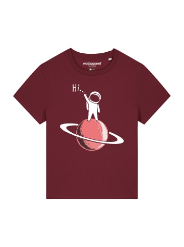 wat? Apparel T-Shirt Astronaut says Hi in Weinrot