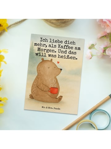 Mr. & Mrs. Panda Postkarte Bär Morgenkaffee Design mit Spruch in Weiß
