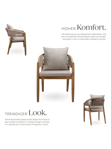 tectake Outdoor-Sessel im Rope-Design aus Akazienholz, wetterfest, 59x58x76
