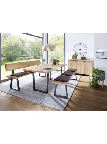 58 aufm Kessel TISCHGRUPPE Daloris Esstisch + 2 Sitzbänke Massivholz Wildeiche/Braun