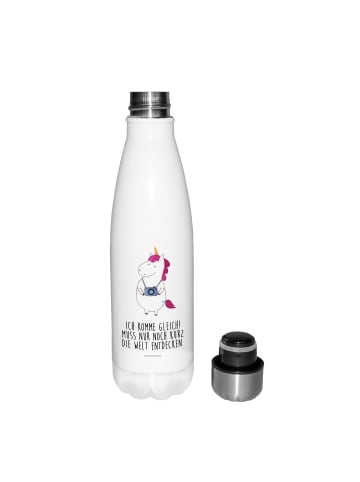 Mr. & Mrs. Panda Edelstahl Flasche Einhorn Fotograf mit Spruch in Weiß