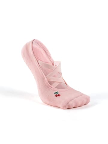MUNADUNA Yoga-/Pilates-Zehensocken mit kleinem Stickmotiv - X-Cross-Band in Rosa