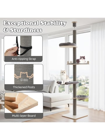 COSTWAY Kratzbaum deckenhoch 236-271 cm in Grau