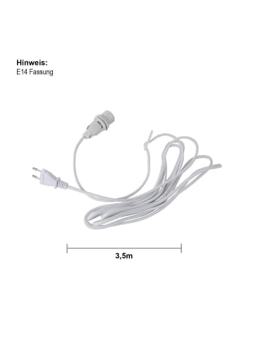 STAR Trading Lampenfassung E14 Lacy mit Stecker, weiß, Textilkabel, 350cm
