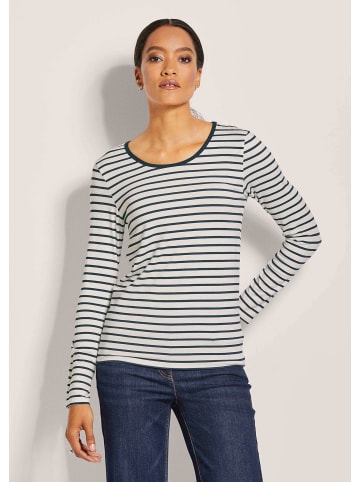 MADELEINE Kurzes Rundhals-Shirt in wollweiß / marine