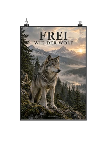 Poster Wolf naturverbunden Design mit Spruch in Weiß
