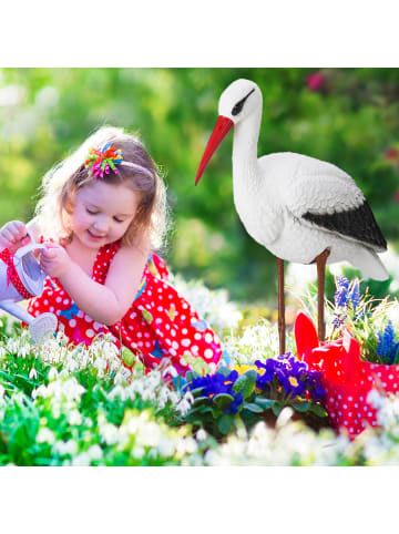 relaxdays 2x Gartenfigur "Storch" in Weiß/Rot - (B)22 x (H)80 x (T)64 cm