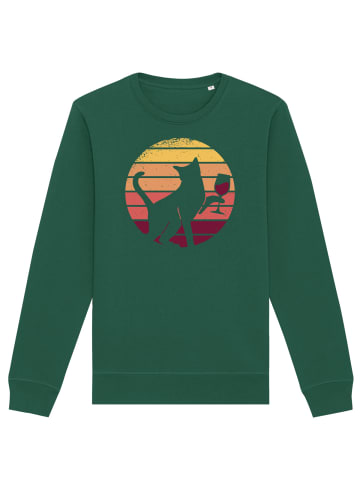 wat? Apparel Sweatshirt Sunset Katze & Rotwein in Bottle Green