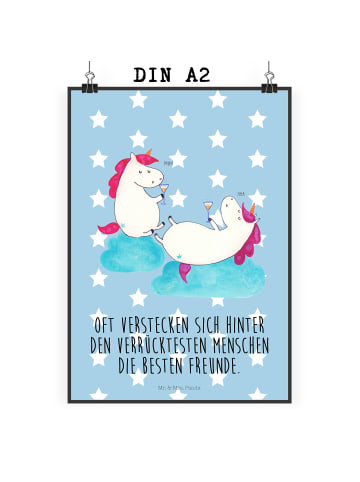 Mr. & Mrs. Panda Bild für Wand Einhorn Sekt mit Spruch in Blau Pastell