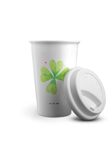 Mr. & Mrs. Panda To Go Becher Blume Kleeblatt ohne Spruch in Weiß