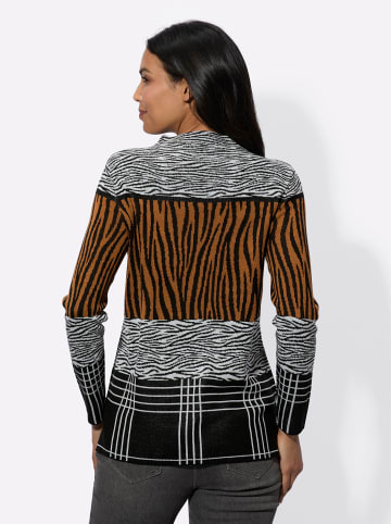 Sieh an! Jacquard-Pullover in schwarz-cognac-gemustert