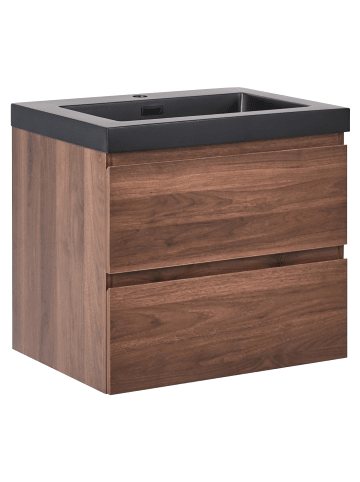 Beliani 2-tlg Badezimmerschrank mit Spiegel CARDIEL in Braun/Schwarz