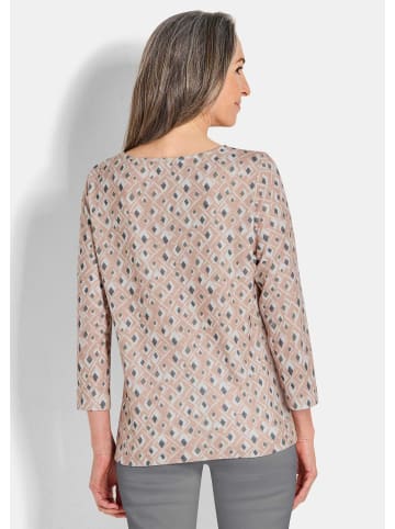 GOLDNER Jerseyshirt Halbarm Viskoseshirt im Allover-Design in beige / gemustert