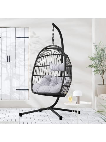 home24 home24 Hängesessel Beige - Polyrattan, Stahl & Polyester - 95 x 190 x 95 cm in Schwarz